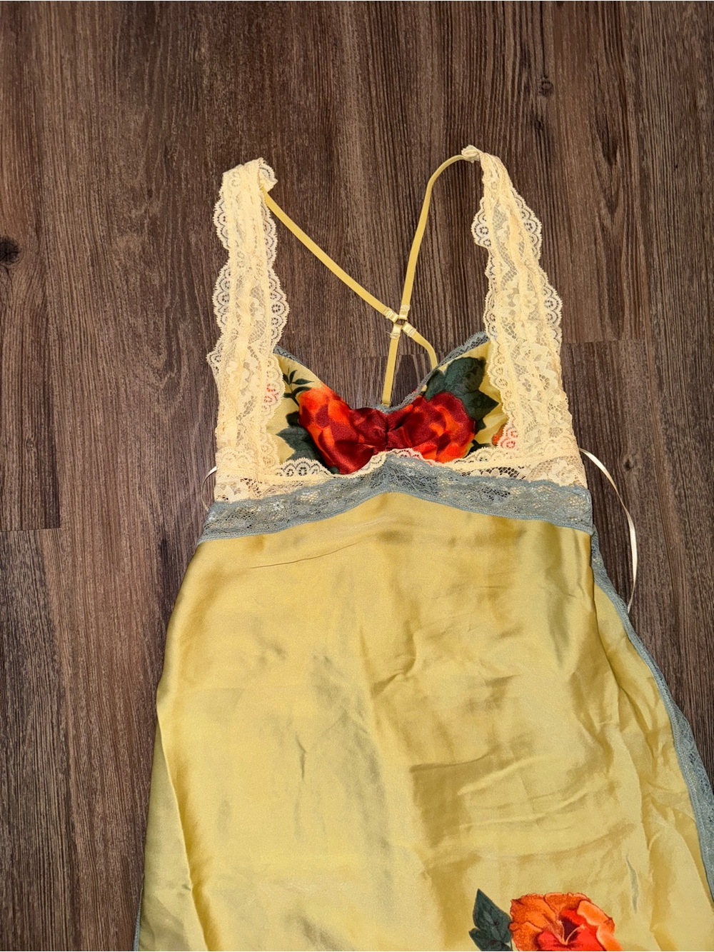 Yellow Floral Lace-Trim Maxi Dress with Red Rose Print - Picture 2 of 5